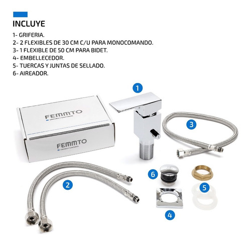 Imagen 6 de 8 de Griferia De Bidet Monocomando Para Baño Y Vanitory Lavatorio