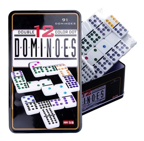 Dominó Doble 12 Profesional 91 Fichas A Color Caja Metálica.