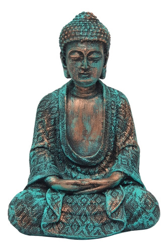 Buda Hindu Tailandês Tibetano Sidarta Em Resina Azul 22,5cm