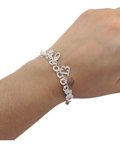 Pulsera Con Dijes De La Suerte En El Centro (deperlá Plata)