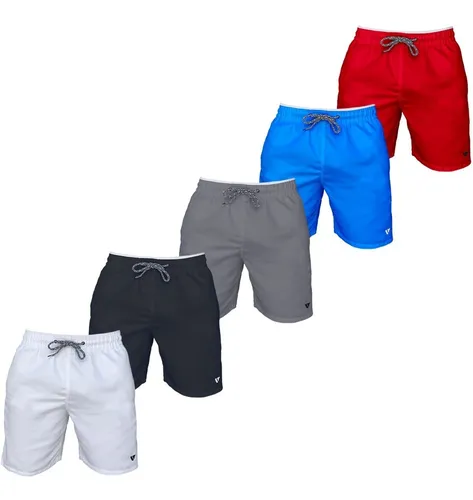 Kit 5 Shorts Lisos Com Amarração Bermuda Academia Praia