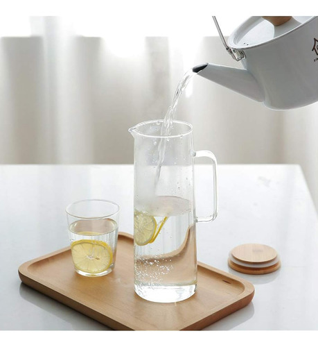 Jarra De Vidrio Con Tapa De Bambu 1200ml Resistente Al Frio