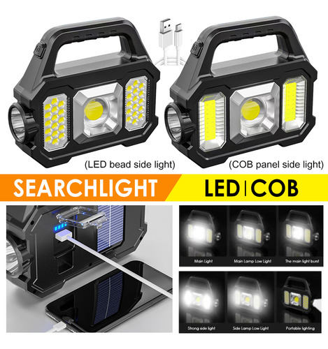 Linterna De Carga Usb Solar Con Luz De Búsqueda Portátil