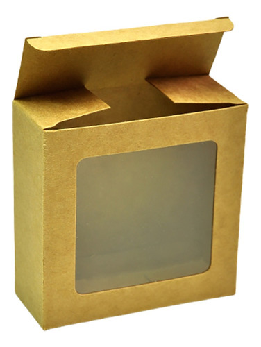 Caja Kraft Con Ventana 10 X 10 X 4 Cm Pack Por 25 Unidades