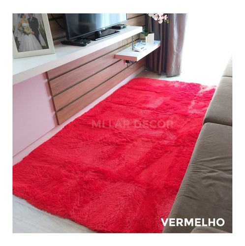 Tapete Peludo 1,50x1,00 Sala Quarto Rapido Cor Vermelho