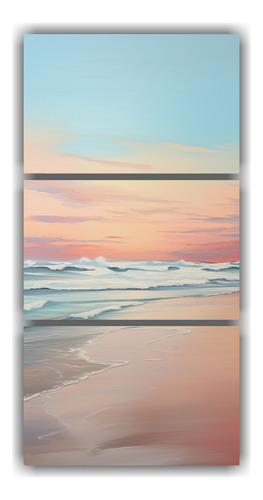 45x90cm Cuadro De Playa Al Amanecer Con Profundidad Flores