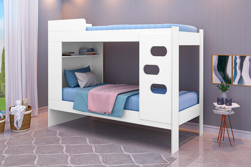 Beliche 2 Camas Escada 2 Em 1 E Prateleira 193cm Mdf Rede M