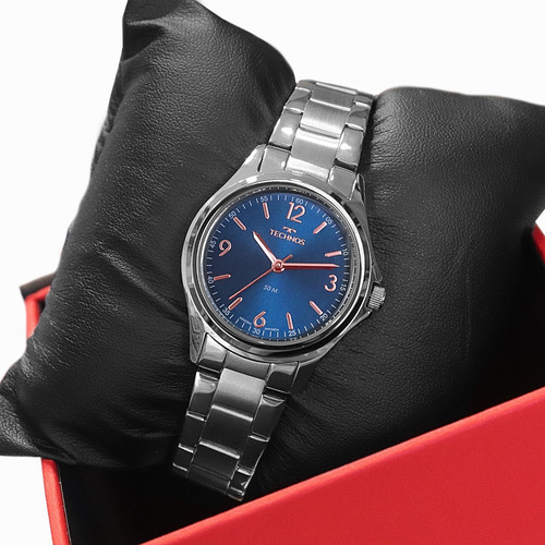 Relógio Feminino Technos Aço Prata Azul Original Barato