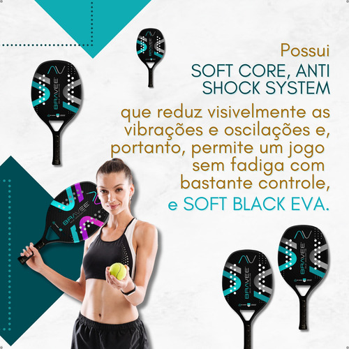 Raquete Beach Tennis 12 Bravee + Capa Cor Cinza