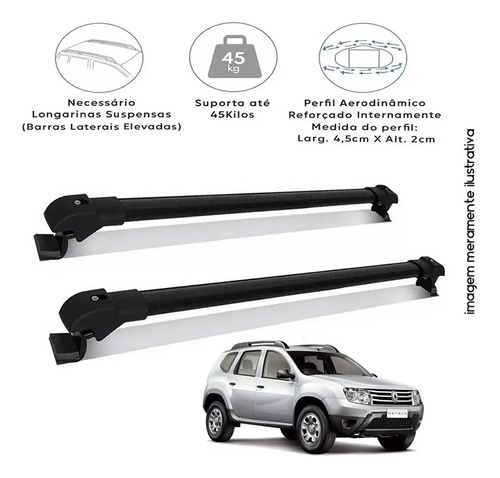 Rack Teto Travessa Alumínio Renault Duster 2013 Slim Preta 