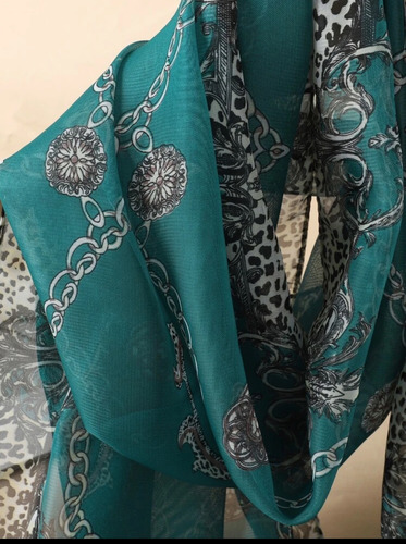 Pañoleta Mascada Pañuelo Turbante Pashmina Shifon Poliéster Verde Cadenas Estampado Unitalla
