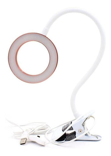 Lámpara Aro Luz Led De Mesa Usb Cuello Flexible Con Clip