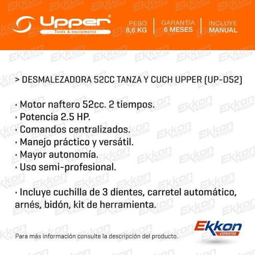 Imagen 3 de 8 de Desmalezadora Upper 52 Cc Motosierra Upper Espada 58 Cc Ctas