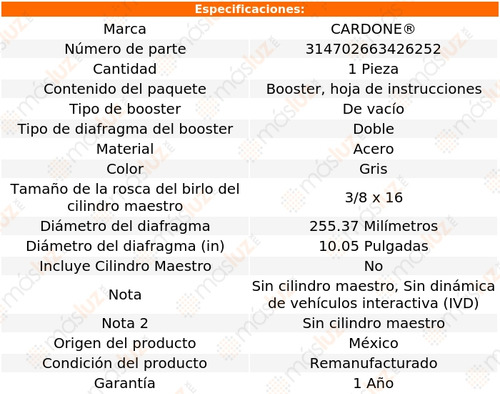 (1) Booster Frenos Ford Windstar 99/03 Cardone Reman (Reacondicionado)