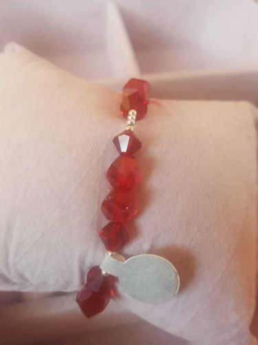 Pulsera De Plata Ley .925 Con Piedras Rojas 