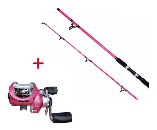 Caña De Pescar 2.10 Mtrs Mujer  Variada + Reel Huevito Rosa