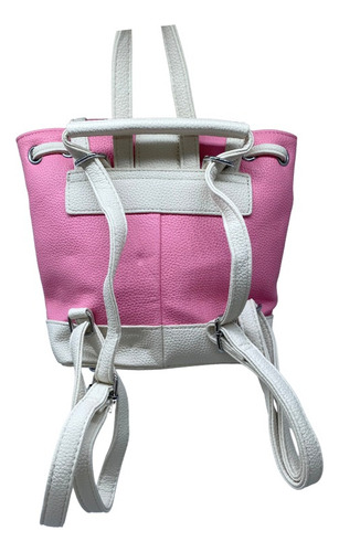 Bolsa Estilo Mochila Mini Pink Vini Piel Plateado Beige