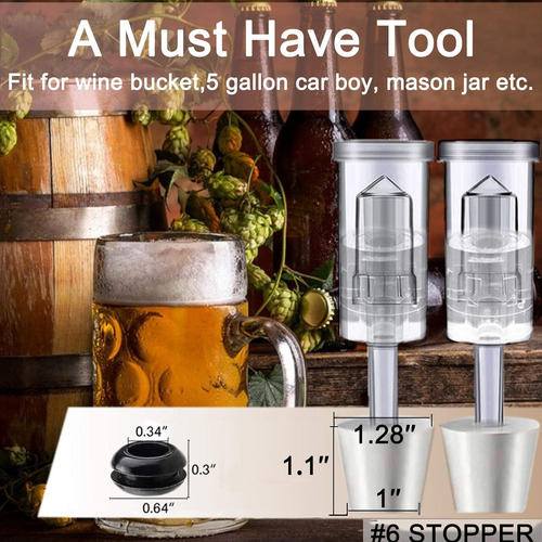 Kit De Tapas De Fermentación Airlock Con 6 Tapones, Cerradur