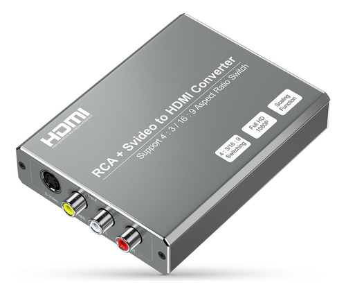 Conversor Rca Svideo A Hdmi 720p/1080p Con Conmutador 4:3/16