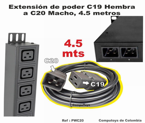 Imagen 2 de 6 de Extensión De Poder C19 C20, 4.5 M Ref: Pwc20 Computoys Sas