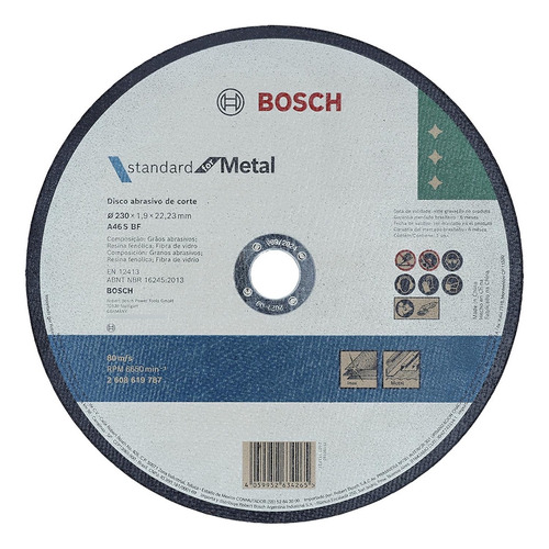 Disco De Corte Recto Standard For Metal 9'' 1.9mm - Bosch