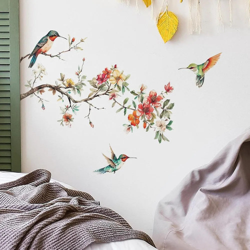 Adhesivos De Pared Con Diseño De Flores Y Pájaros, 60 X 40 C