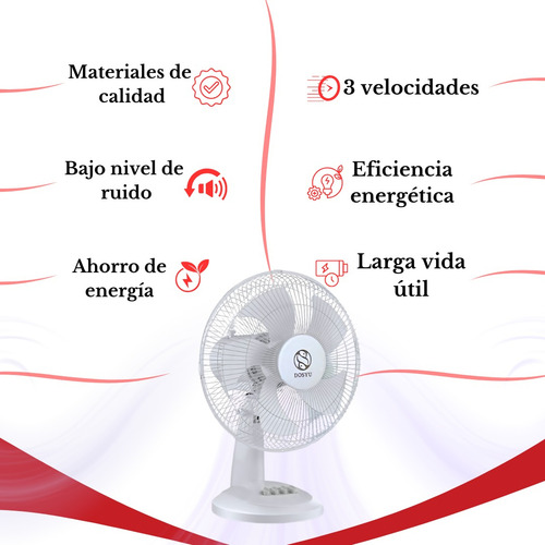 Ventilador De Mesa 16 Pulgadas Ajustable Oscilatorio 5 Aspas 36 Cm 50 Blanco Blanco Plástico 5