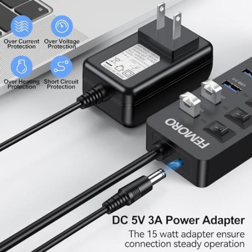 Femoro Data Hub Usb3.0 Alimentado, 7+1 Puertos Con Carga Usb