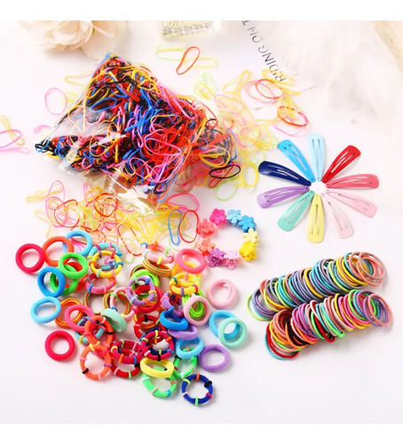 780 Pcs Mini Ligas Bandas Elásticas Para Cabello Pasadores Color Multicolor Lisa