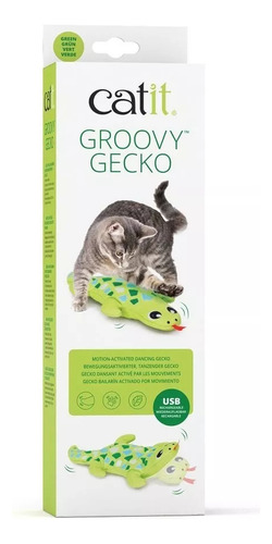 Juguete Para Gatos Catit Electrónico Gecko Cocodrilo Catnip Color Verde
