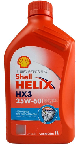 Óleo Alta Quilometragem 25w60 Shell Helix Hx3 Sl 1 Litro