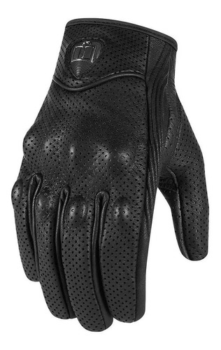 Guantes Moto De Cuero Icon Pursuit Perforados Negros 