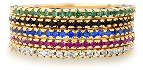 Mix De Aneis Em Ouro 18k Com Pedras De Zircônias Multicolori