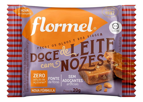 Pack Doce de Leite com Nozes Flormel Caixa 60g 3 Unidades