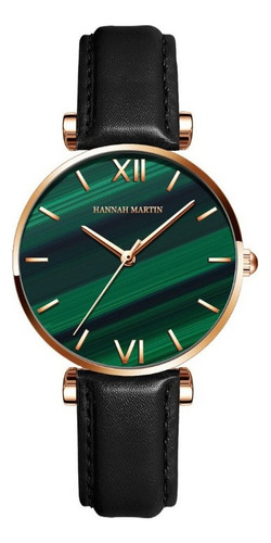 Reloj De Cuarzo Hannah Martin De Cuero Simple Para Mujer Color Del Bisel Black Rose Green