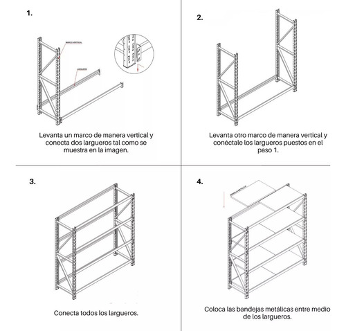 Estantería Rack Metálica 4 Niveles 800kg 60x200x200cm