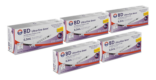 Jeringa De Insulina Bd Ultra-fine 30 Ui 6mm -5 Cajas X 10u