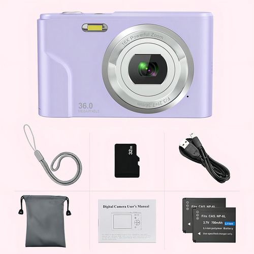 Sevenat - Cámara Digital Para Niños Y Niñas, 36 Mp Con T. Color Morado