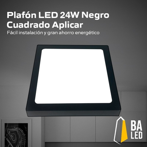 Imagen 6 de 10 de Plafon Led Cuadrado Aplicar 24w Panel Borde Negro Exterior