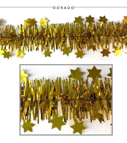 Imagen 5 de 10 de Lameta Con Estrellas Pack X 3 - Boa Guirnalda Deco Navidad