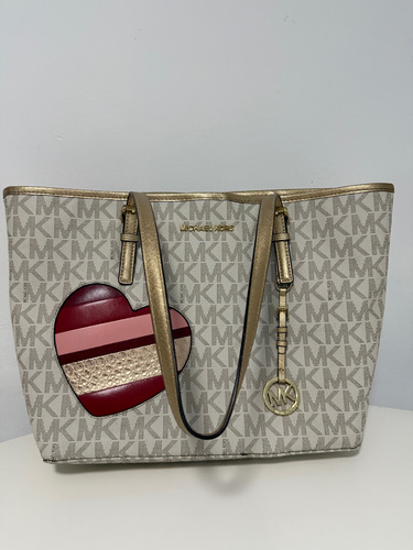 Cartera Michael Kors Blanco Y Dorado Con Logo Dorado (Usado)