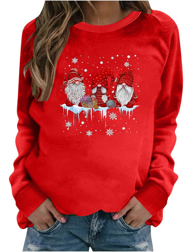 Elf Christma Tops Para Mujer Otoño Moda Cuello Redondo Manga