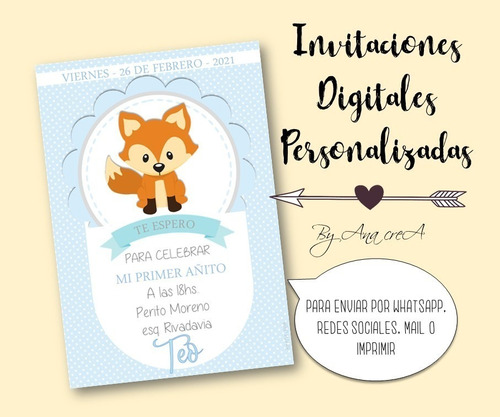 Invitación Digital Personalizada Zorrito Mod.7 Fox