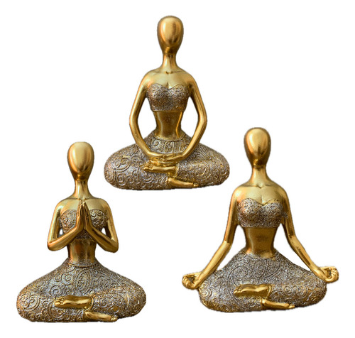 Trio Decorativo Yoga Posição Meditação Resina C/ Brilho Luxo