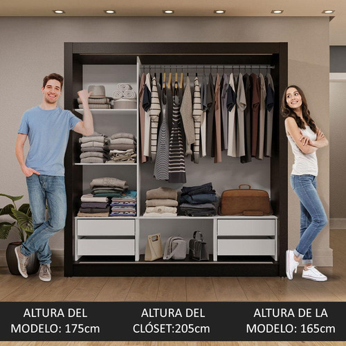 Ropero Closet Madesa 3 Puertas 1 Espejo Nm 04 Color Negro/Rustic