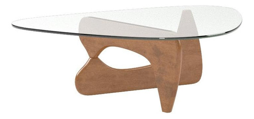 Mesa Auxiliar Triangular De Cristal Y Madera Maciza Moderna