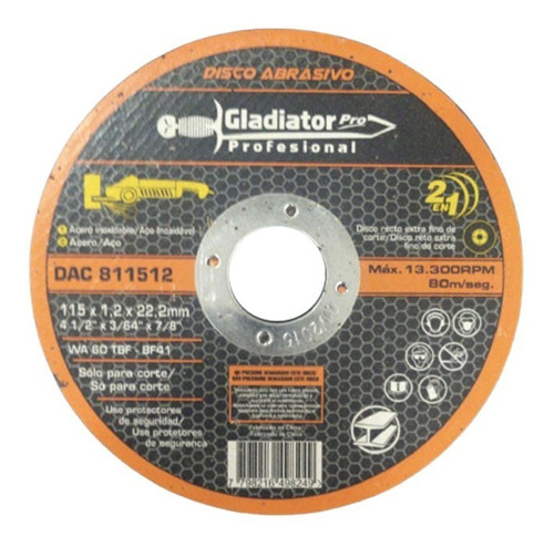 Discos De Corte Acero Inoxidable Gladiator Pro - Caja 25 Uni