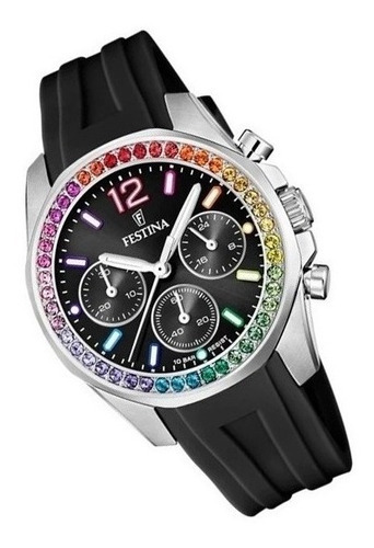 Reloj Festina Mujer Caucho Negro Piedras Multicolor F20610.3