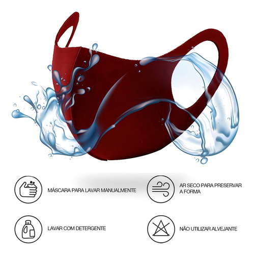 Mascarillas lavables de neopreno burdeos para adultos, 5 unidades