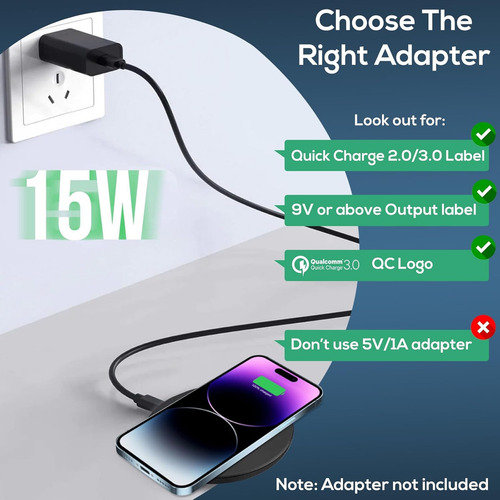Cargador Inalámbrico Carga Rápida 15w Con Adaptador Color Negro
